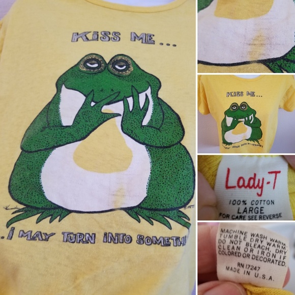 Vintage Lady T graphic frog yellow shirt large - Picture 5 of 9